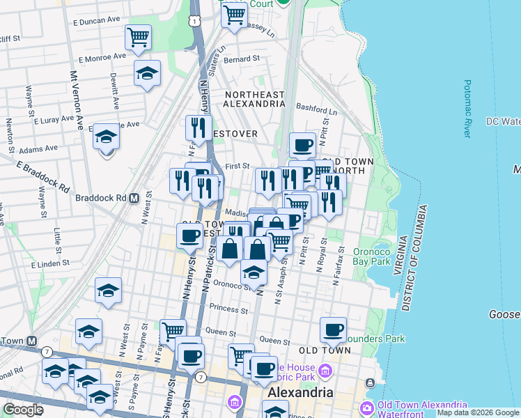 map of restaurants, bars, coffee shops, grocery stores, and more near 101 Independence Avenue Southeast in Washington