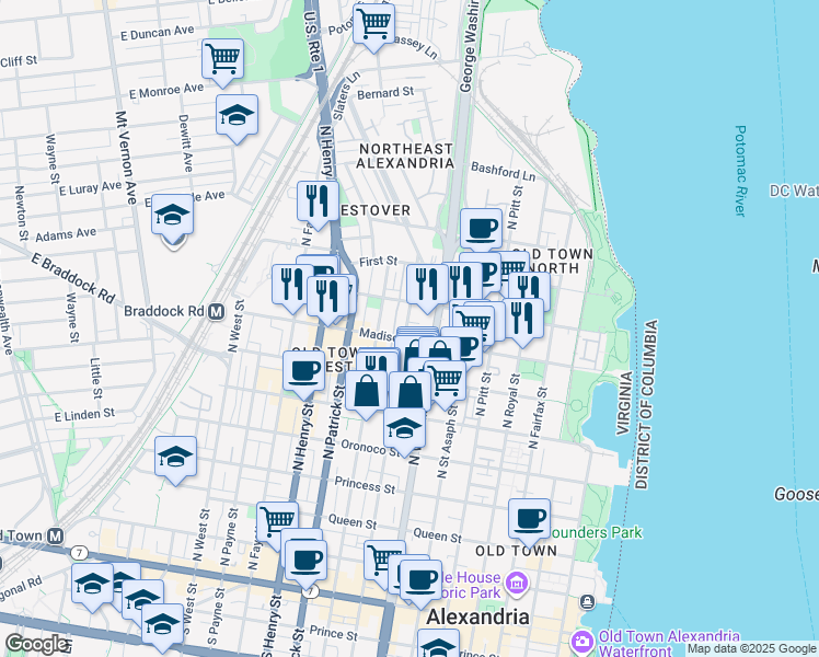 map of restaurants, bars, coffee shops, grocery stores, and more near 101 Independence Avenue Southeast in Washington