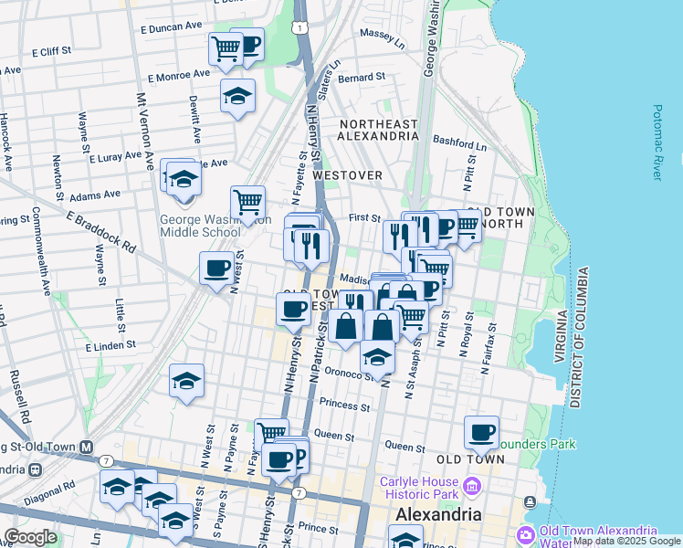 map of restaurants, bars, coffee shops, grocery stores, and more near 101 Independence Avenue Southeast in Washington