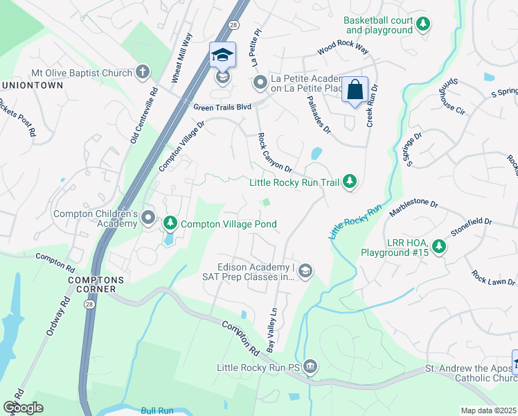 map of restaurants, bars, coffee shops, grocery stores, and more near 14216 Hartwood Court in Centreville