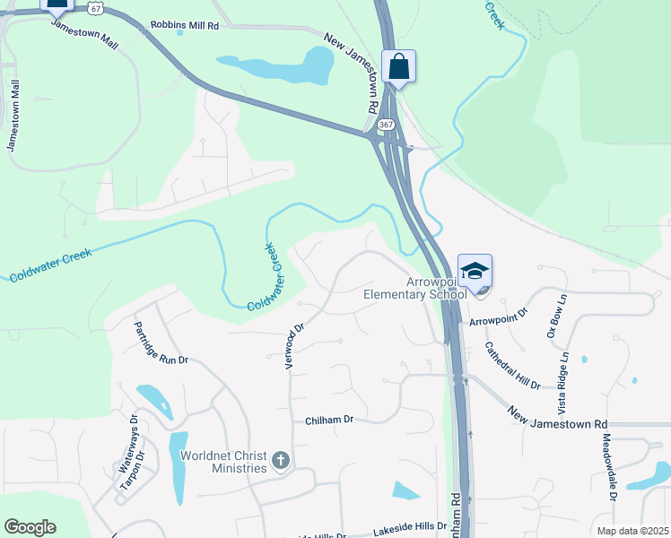 map of restaurants, bars, coffee shops, grocery stores, and more near 12955 Verwood Drive in Florissant