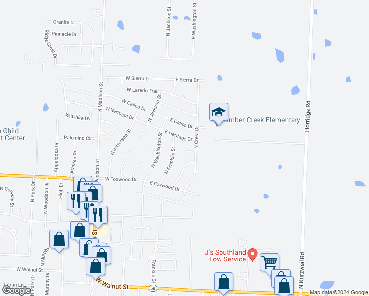map of restaurants, bars, coffee shops, grocery stores, and more near 116 Laramie Drive in Raymore