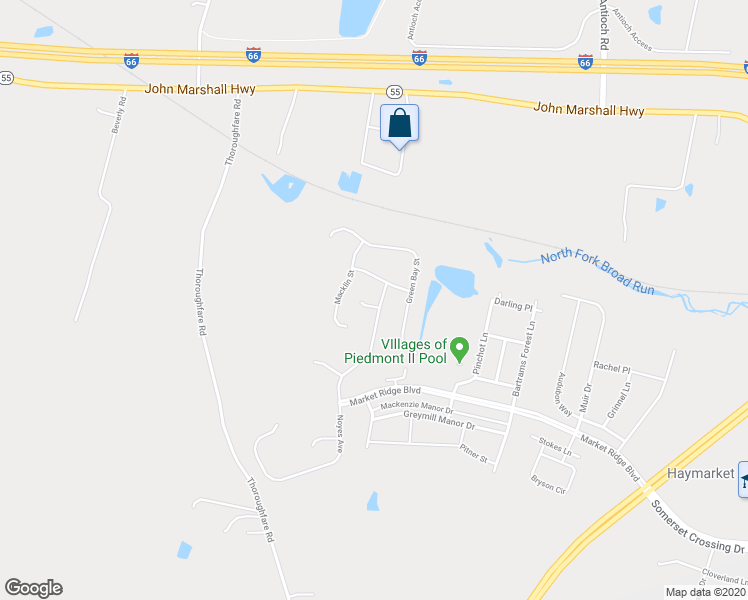 map of restaurants, bars, coffee shops, grocery stores, and more near 16122 Hinman Place in Haymarket