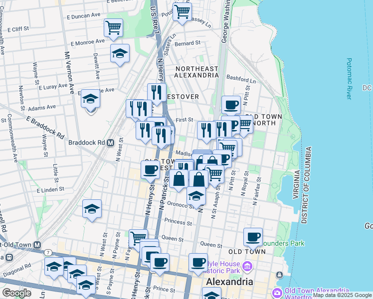 map of restaurants, bars, coffee shops, grocery stores, and more near 101 Independence Avenue Southeast in Washington