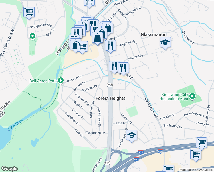 map of restaurants, bars, coffee shops, grocery stores, and more near 101 Independence Avenue Southeast in Washington