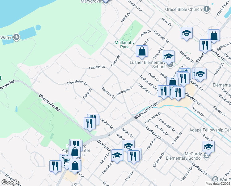 map of restaurants, bars, coffee shops, grocery stores, and more near 927 Armada Court in Florissant