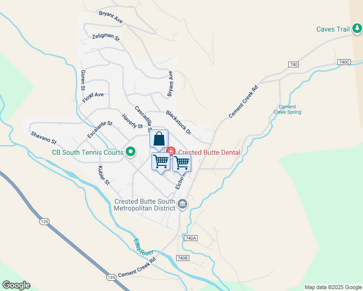 map of restaurants, bars, coffee shops, grocery stores, and more near 47 Haverly St in Crested Butte