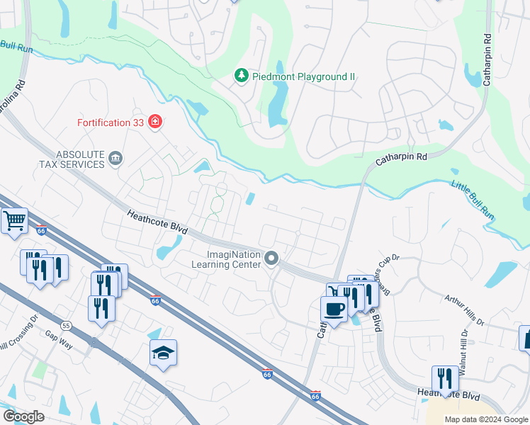 map of restaurants, bars, coffee shops, grocery stores, and more near 14251 Hunters Run Way in Gainesville