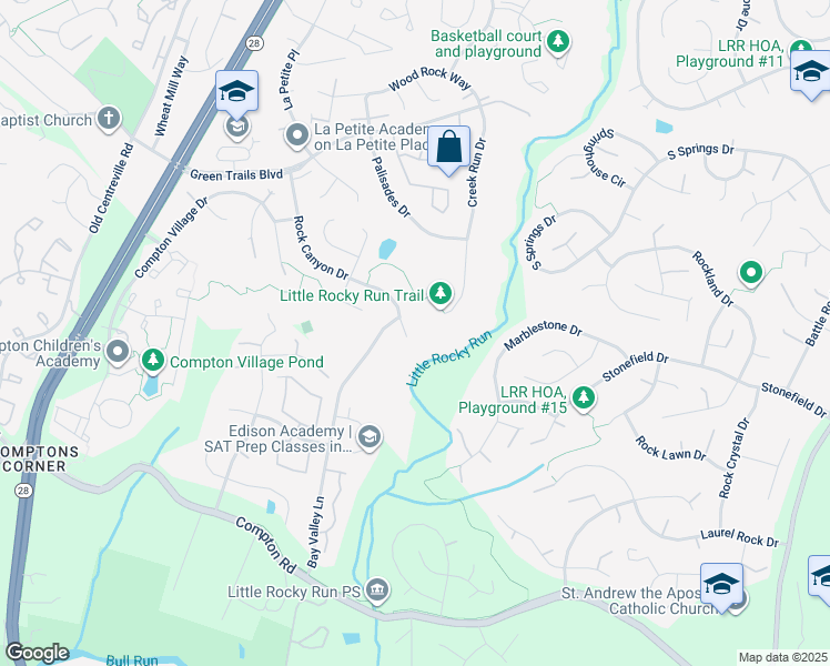 map of restaurants, bars, coffee shops, grocery stores, and more near 14102 Rock Canyon Drive in Centreville