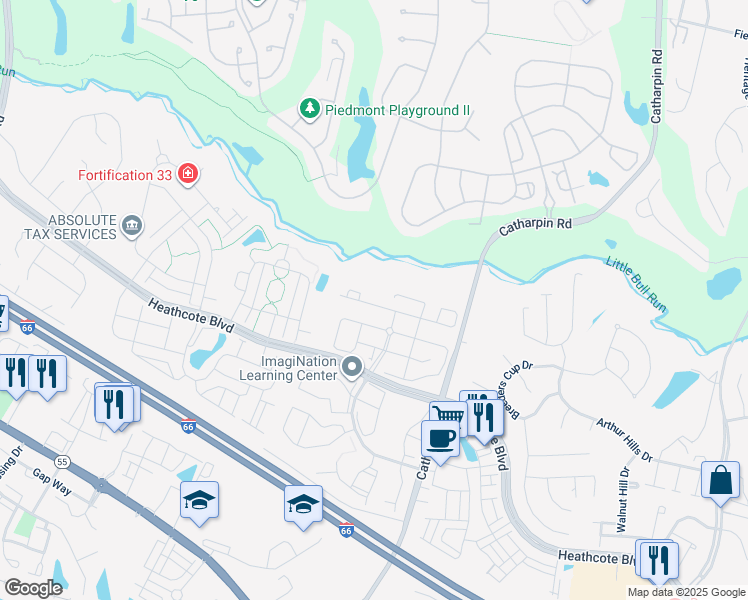 map of restaurants, bars, coffee shops, grocery stores, and more near 14222 Hunters Run Way in Gainesville