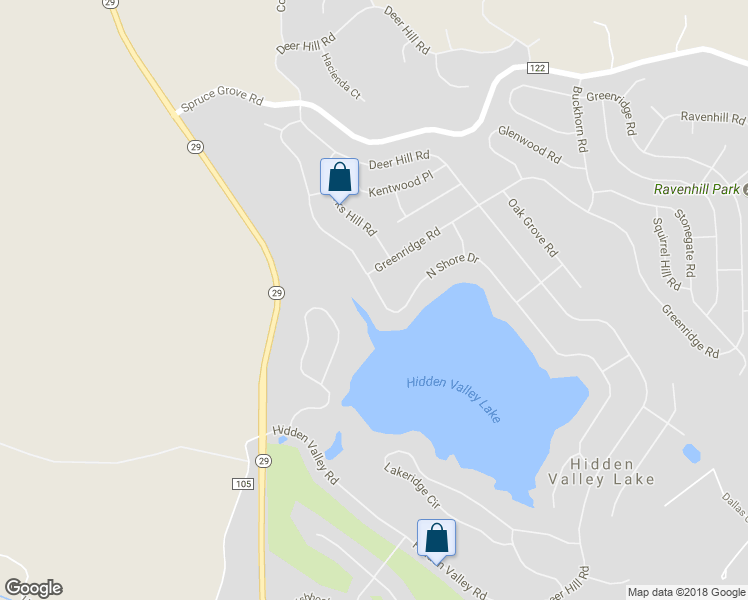 map of restaurants, bars, coffee shops, grocery stores, and more near 18357 North Shore Drive in Hidden Valley Lake