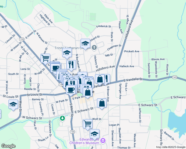 map of restaurants, bars, coffee shops, grocery stores, and more near 516 Hillsboro Avenue in Edwardsville