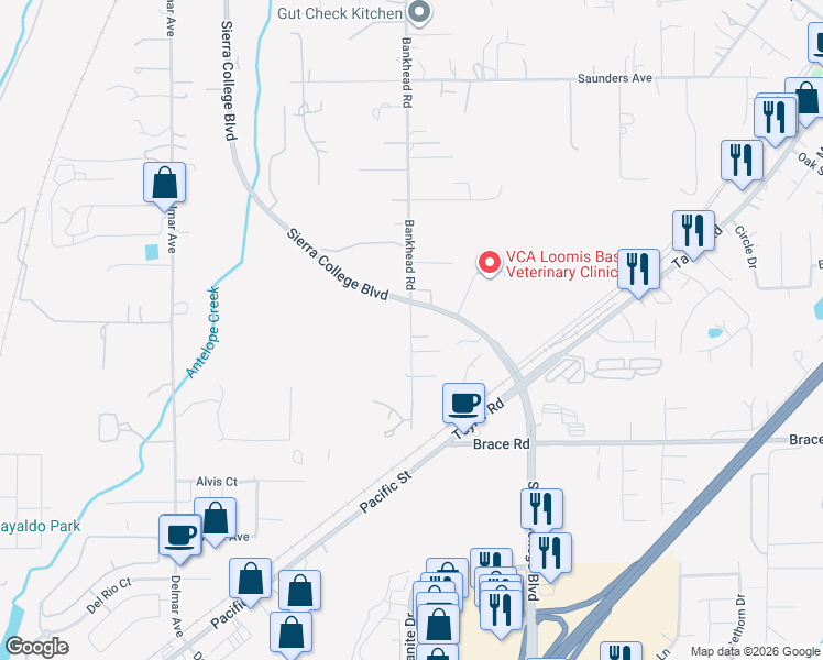 map of restaurants, bars, coffee shops, grocery stores, and more near in Loomis