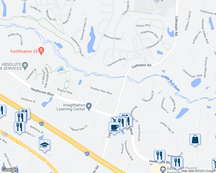 map of restaurants, bars, coffee shops, grocery stores, and more near 6728 Emmanuel Court in Gainesville