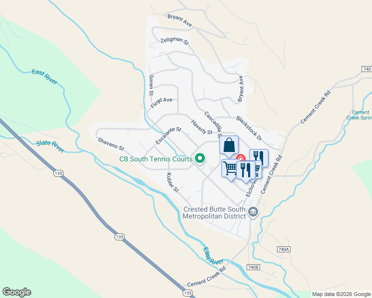 map of restaurants, bars, coffee shops, grocery stores, and more near 465 Teocalli Road in Crested Butte
