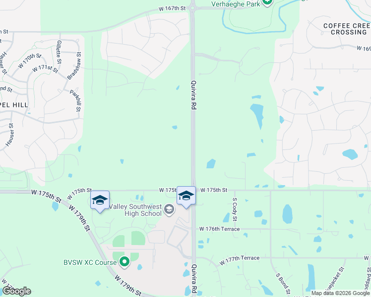 map of restaurants, bars, coffee shops, grocery stores, and more near 17165 South Quivira Road in Overland Park