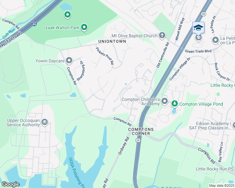map of restaurants, bars, coffee shops, grocery stores, and more near 6426 Selby Court in Centreville
