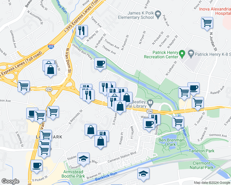 map of restaurants, bars, coffee shops, grocery stores, and more near 101 Independence Avenue Southeast in Washington