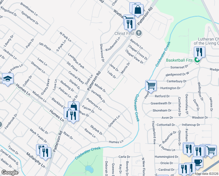map of restaurants, bars, coffee shops, grocery stores, and more near 510 Bardot Drive in Florissant