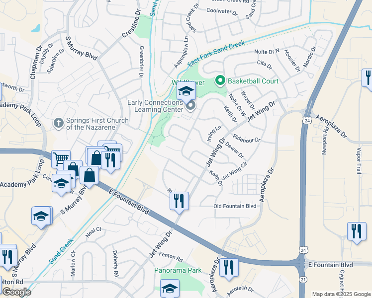 map of restaurants, bars, coffee shops, grocery stores, and more near 1285 Keith Drive in Colorado Springs