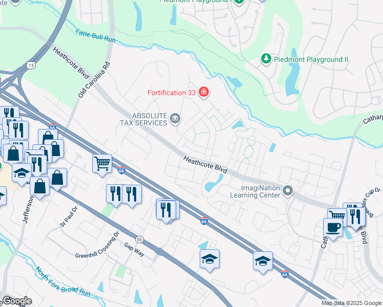 map of restaurants, bars, coffee shops, grocery stores, and more near 18021 Densworth Mews in Gainesville