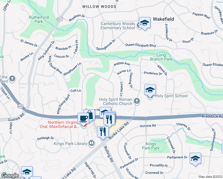map of restaurants, bars, coffee shops, grocery stores, and more near 4825 Red Fox Drive in Annandale