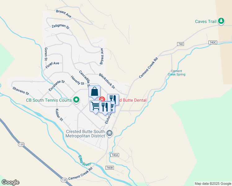 map of restaurants, bars, coffee shops, grocery stores, and more near 47 Haverly St in Crested Butte