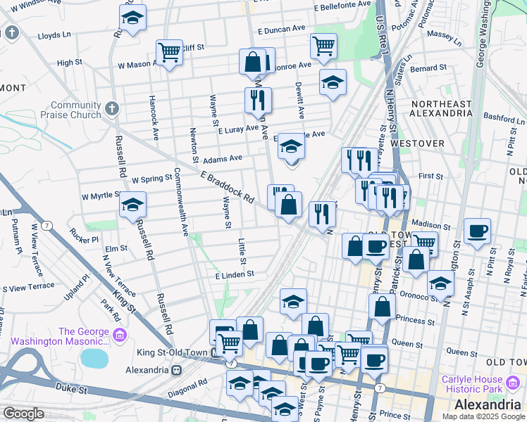 map of restaurants, bars, coffee shops, grocery stores, and more near 101 Independence Avenue Southeast in Washington