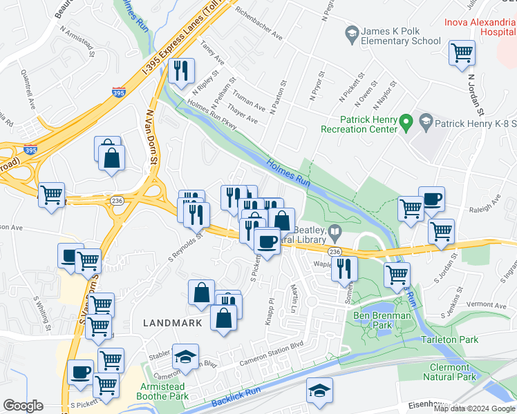map of restaurants, bars, coffee shops, grocery stores, and more near 101 Independence Avenue Southeast in Washington