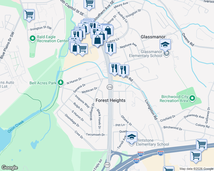 map of restaurants, bars, coffee shops, grocery stores, and more near 101 Independence Avenue Southeast in Washington