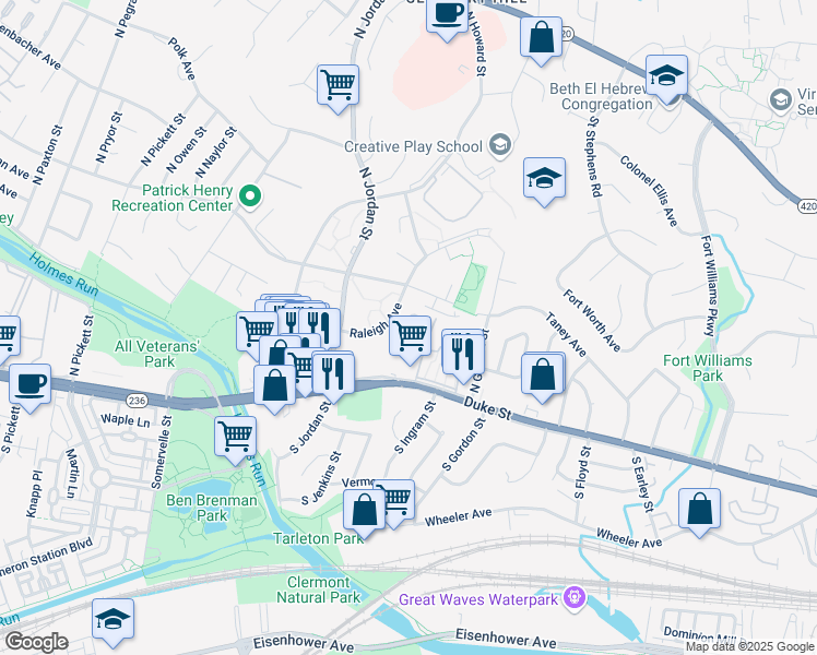 map of restaurants, bars, coffee shops, grocery stores, and more near 140 Ingle Place in Alexandria