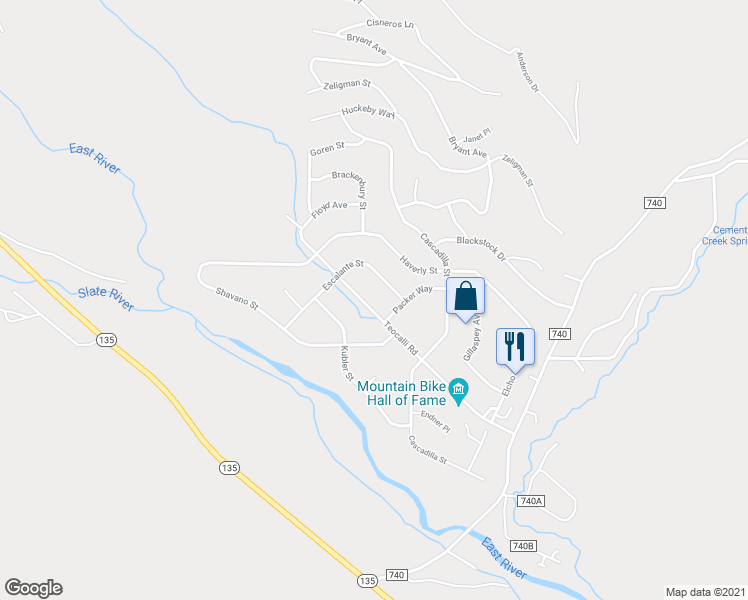 map of restaurants, bars, coffee shops, grocery stores, and more near 465 Teocalli Road in Crested Butte