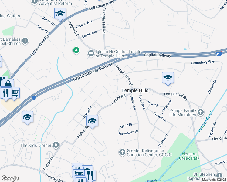 map of restaurants, bars, coffee shops, grocery stores, and more near 5512 Florist Place in Temple Hills
