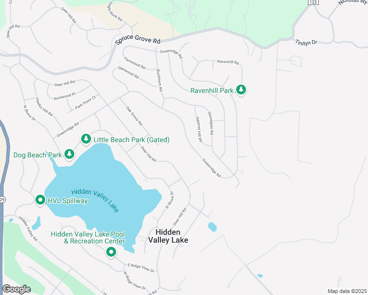 map of restaurants, bars, coffee shops, grocery stores, and more near 17282 Greenridge Road in Hidden Valley Lake