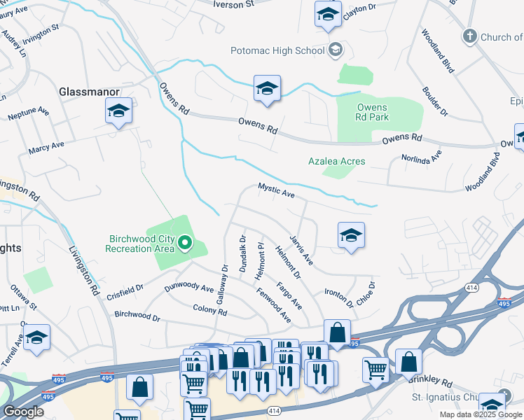map of restaurants, bars, coffee shops, grocery stores, and more near 1510 Jarvis Avenue in Oxon Hill