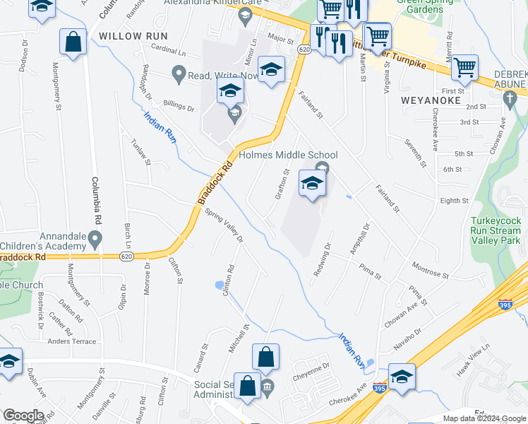 map of restaurants, bars, coffee shops, grocery stores, and more near 5022 Grafton Street in Alexandria