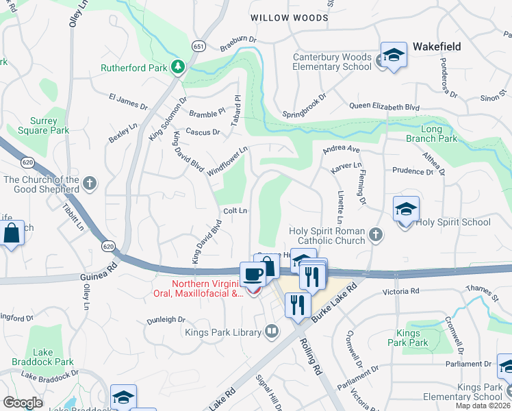 map of restaurants, bars, coffee shops, grocery stores, and more near 5021 Red Fox Drive in Annandale