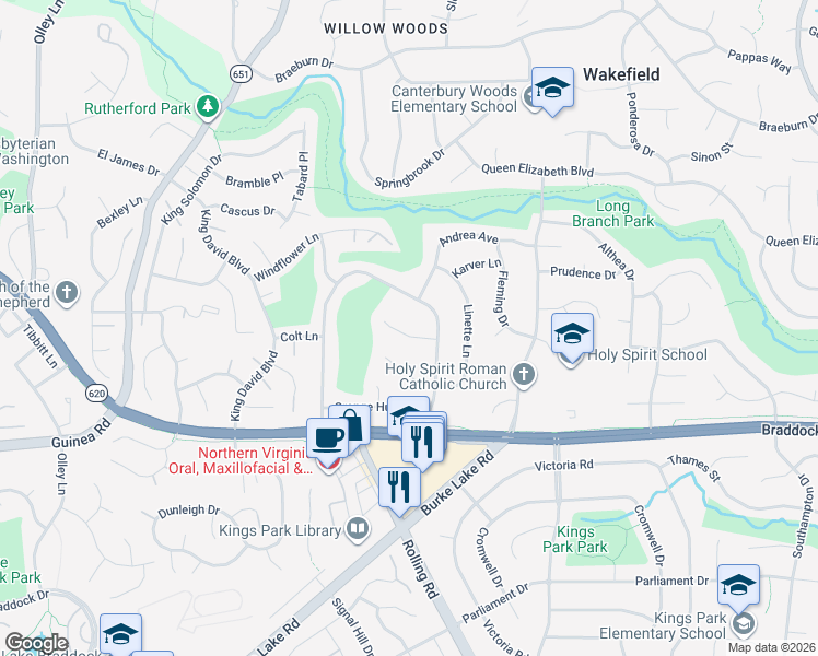 map of restaurants, bars, coffee shops, grocery stores, and more near 8932 Falling Creek Court in Annandale