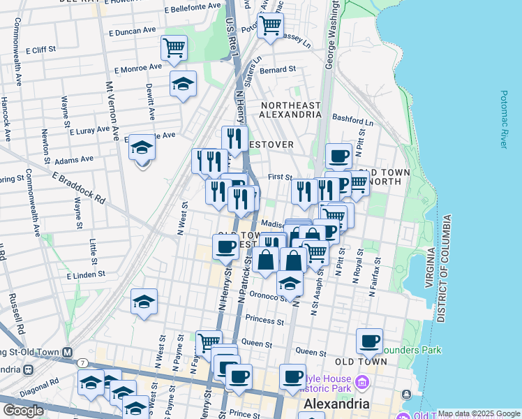 map of restaurants, bars, coffee shops, grocery stores, and more near 101 Independence Avenue Southeast in Washington