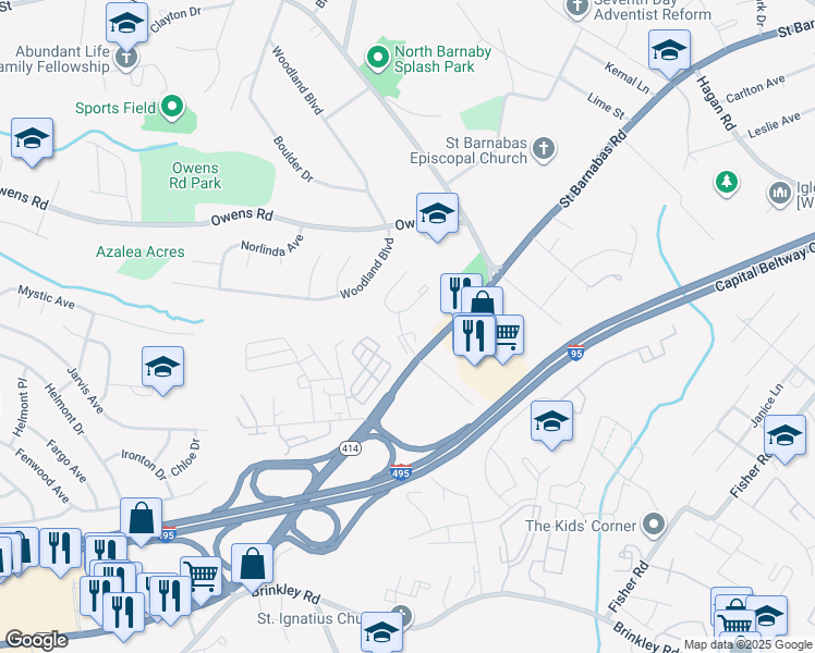 map of restaurants, bars, coffee shops, grocery stores, and more near 2400 Rosecroft Court in Oxon Hill