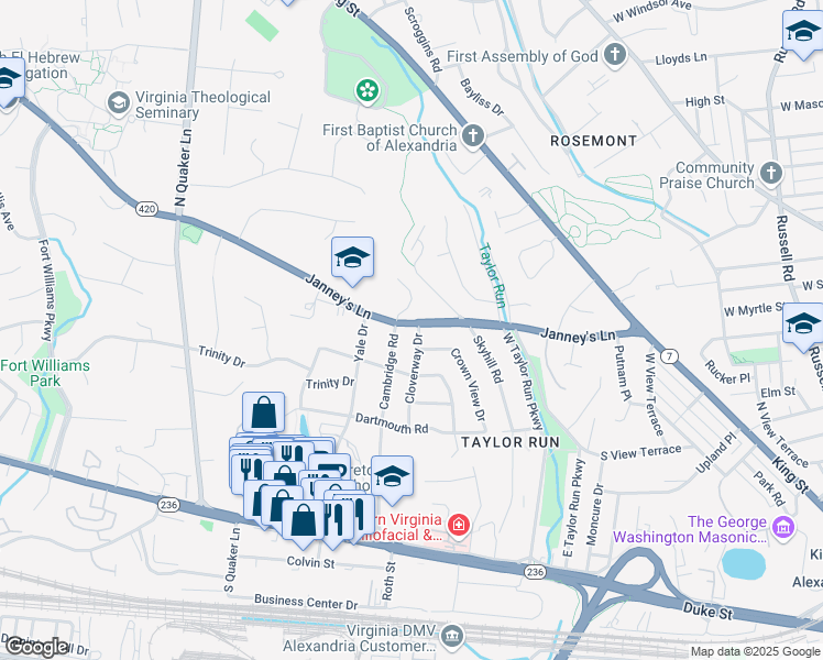 map of restaurants, bars, coffee shops, grocery stores, and more near 900 Janneys Lane in Alexandria