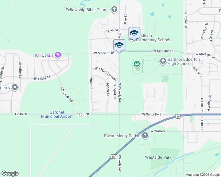 map of restaurants, bars, coffee shops, grocery stores, and more near 17341 South Agnes Street in Gardner