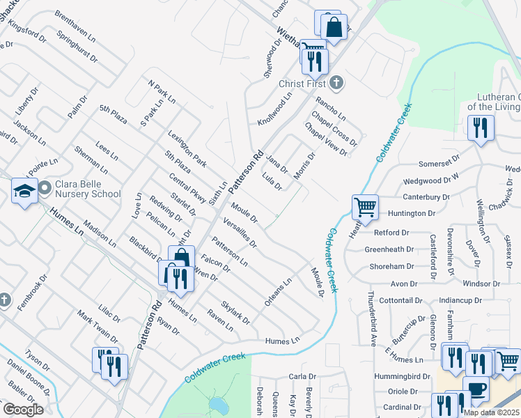 map of restaurants, bars, coffee shops, grocery stores, and more near 510 Bardot Drive in Florissant