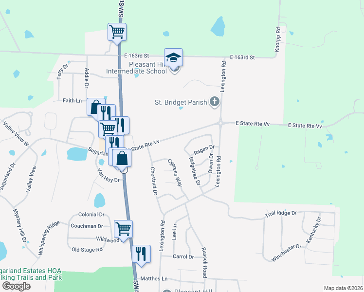 map of restaurants, bars, coffee shops, grocery stores, and more near 1201 Ridge Tree Lane in Pleasant Hill