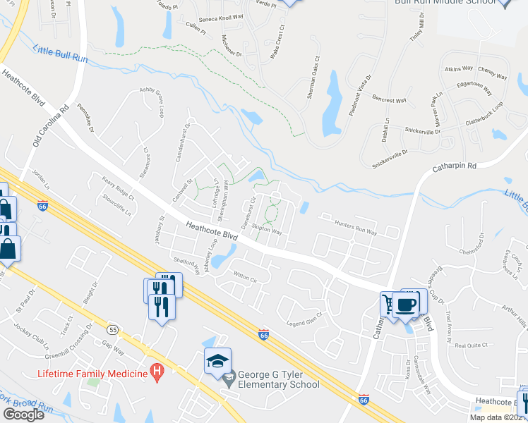 map of restaurants, bars, coffee shops, grocery stores, and more near 6711 Selbourne Lane in Gainesville