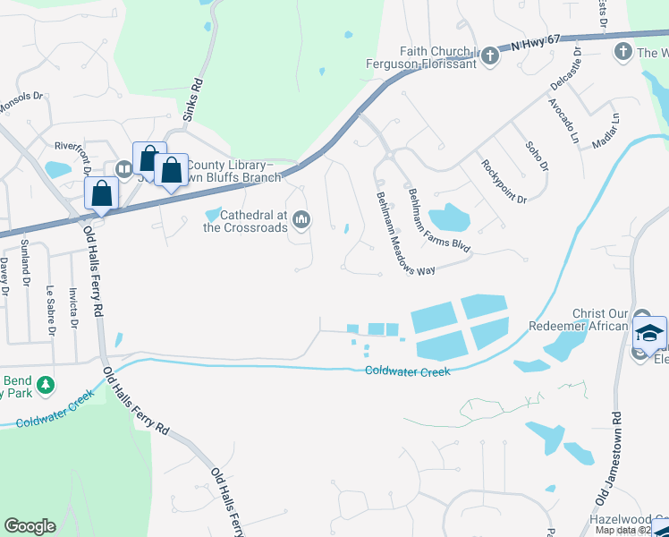 map of restaurants, bars, coffee shops, grocery stores, and more near 4641 Richmond Forest Dr in Florissant