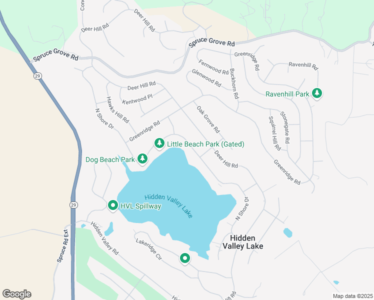 map of restaurants, bars, coffee shops, grocery stores, and more near 18633 North Shore Drive in Hidden Valley Lake