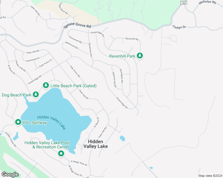 map of restaurants, bars, coffee shops, grocery stores, and more near 17263 Greenridge Road in Hidden Valley Lake