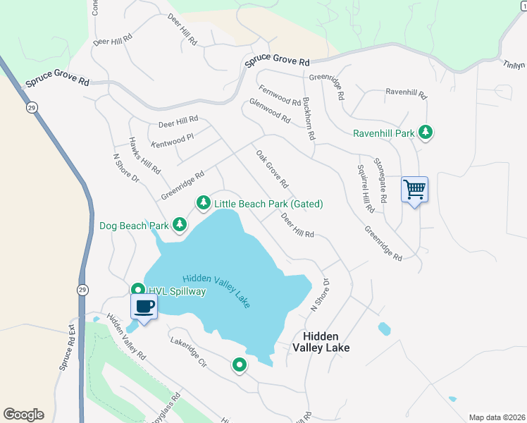 map of restaurants, bars, coffee shops, grocery stores, and more near 18686 Marine View Road in Hidden Valley Lake