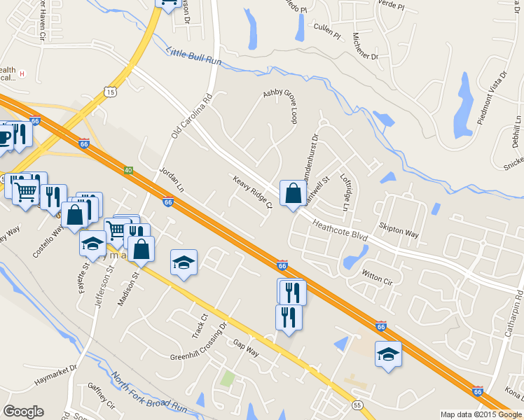 map of restaurants, bars, coffee shops, grocery stores, and more near 6635 Stourcliffe Ln in Haymarket